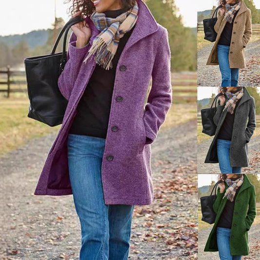 Winter Single-breasted Lapel Coat Fashion Commuter Slim Mid-length Jacket Women's Clothing LadyShow.Store