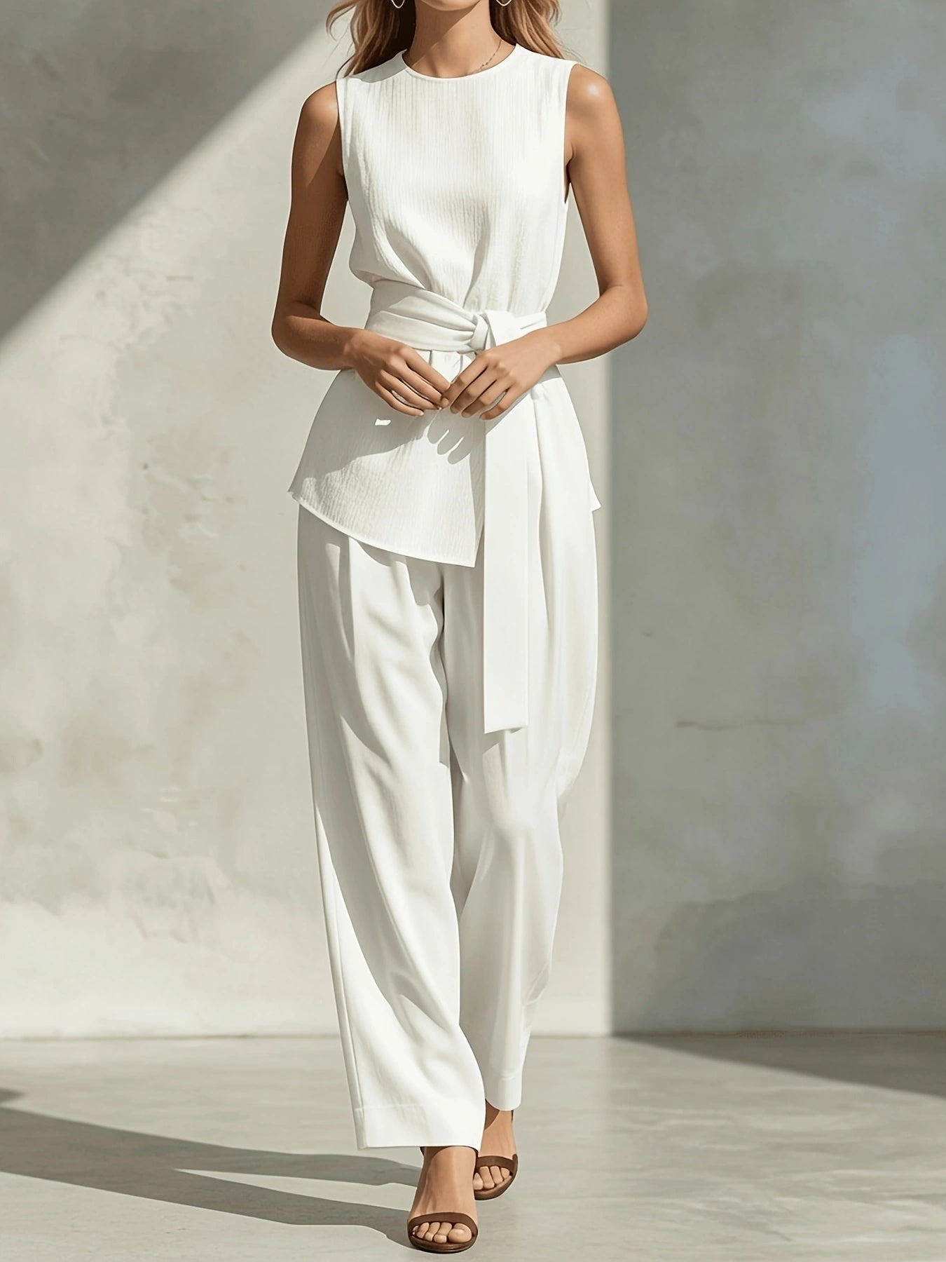 Womens Casual Sleeveless Tied-top And Pants Set NorixaFashion.com
