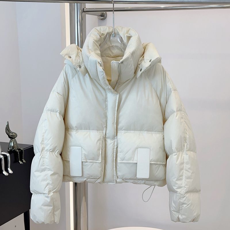 New Hooded Loose Slimming And Fashionable White Duck Down Bread Coat Best YouTube Store