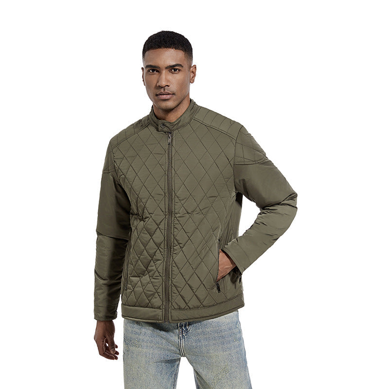 2026 Cross-Border Autumn And Winter Men's Lightweight Cotton Jacket Casual Diamond-Shaped Stand Collar Coat Harrington Jacket Cotton-Padded Jacket Men's Fashion Trend NorixaFashion.com