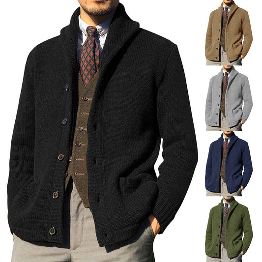 New Sweater Men's Euro American Solid Long Sleeve Knitted Cardigan LadyShow.Store