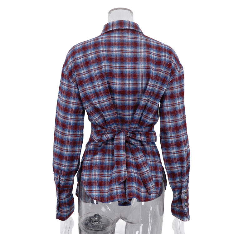Retro Plaid Collared Long-sleeved Fitted Shirt NorixaFashion.com