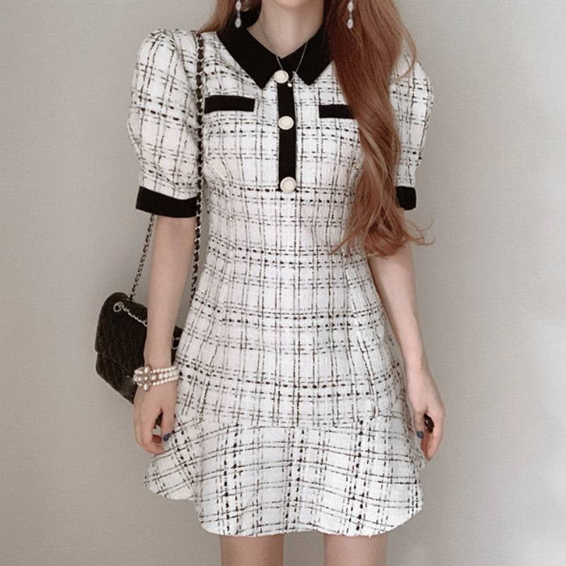 Plaid Mosaic Waist Dress Women NorixaFashion.com