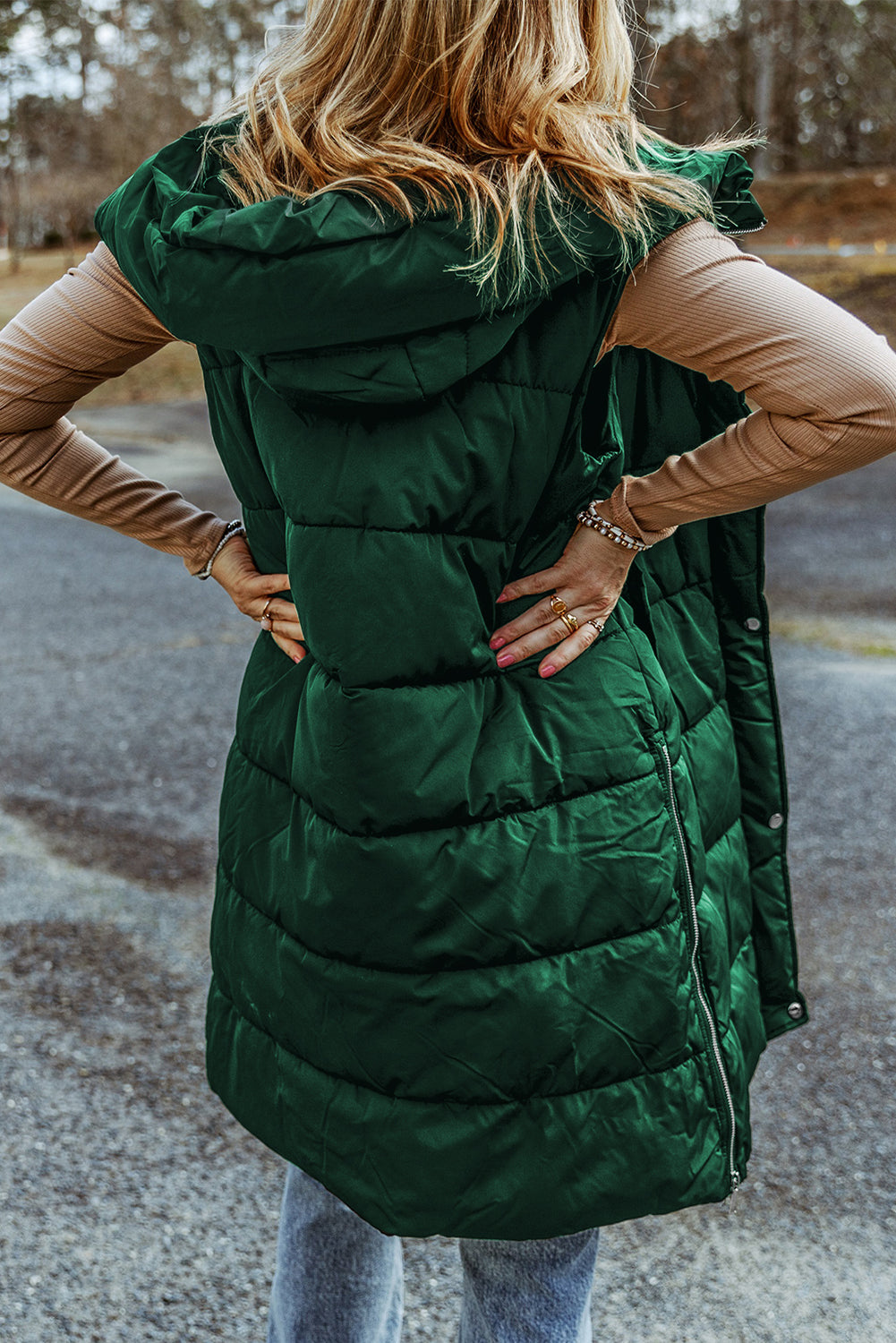 Black Hooded Long Quilted Vest PLUS Coat LuxuryLifeWay Online Store