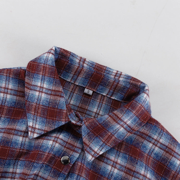 Retro Plaid Collared Long-sleeved Fitted Shirt NorixaFashion.com