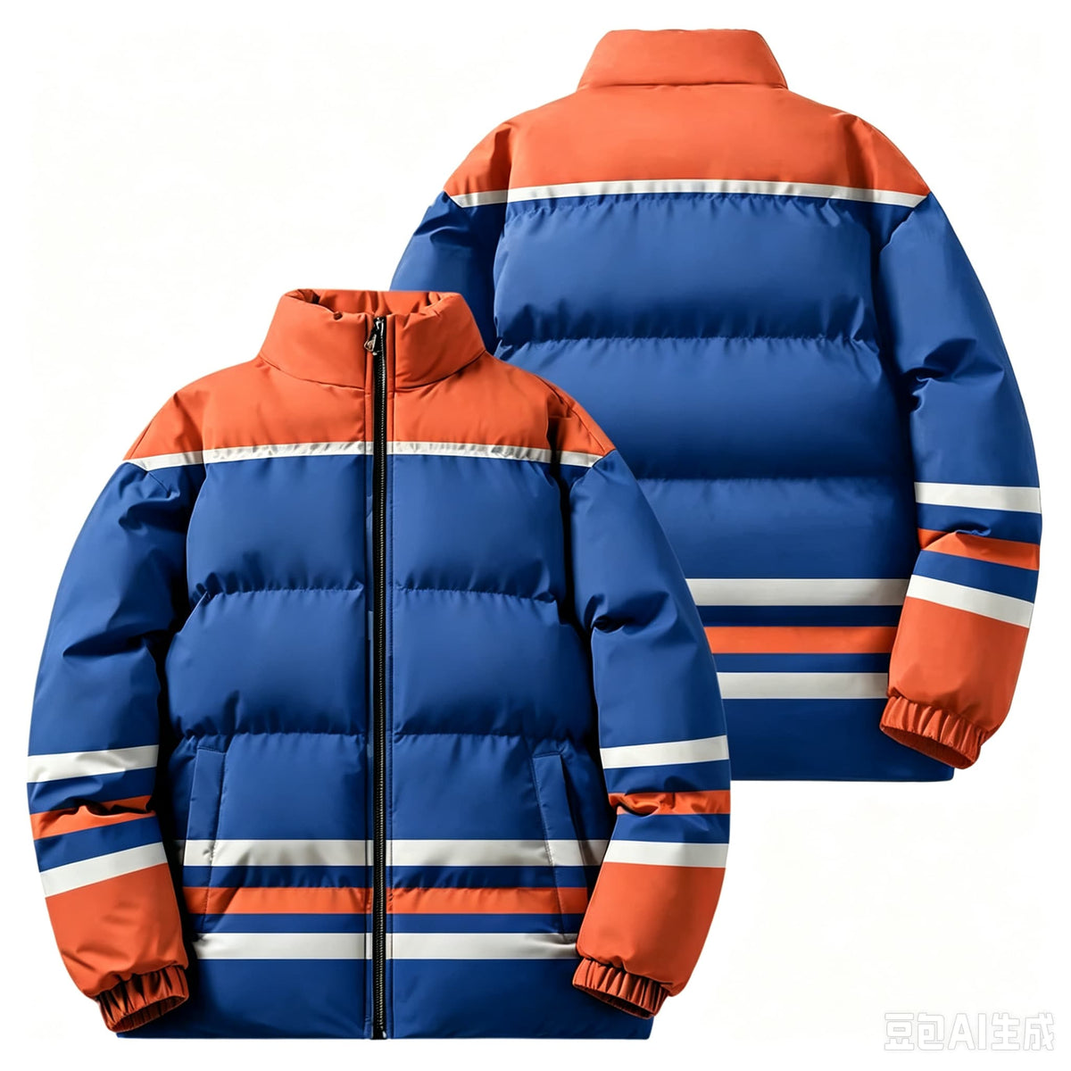 2026 Men Winter Stand Collar Puffer Jacket Color Block Striped Patchwork Cotton Padded Coat Loose Windproof Warm Racing Style Outerwear Male Casual Zipper Thick Winter Outfits NorixaFashion.com