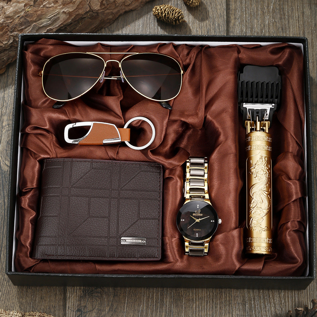 Steel Belt Quartz Watch Personality Wallet Shaver 5 Pieces Gift Set LuxuryLifeWay Online Store