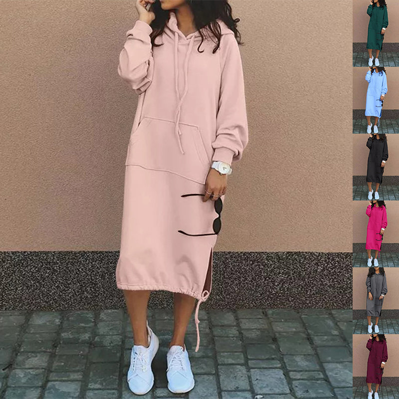 Casual Long-sleeved Hooded Sweater With Pocket Fashion Drawstring Long Sweatshirt Womens Clothing LadyShow.Store