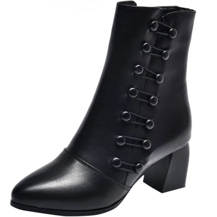 Soft Leather Ankle Boots Fashion Mid Heel Mid-calf High Heels LadyShow.Store