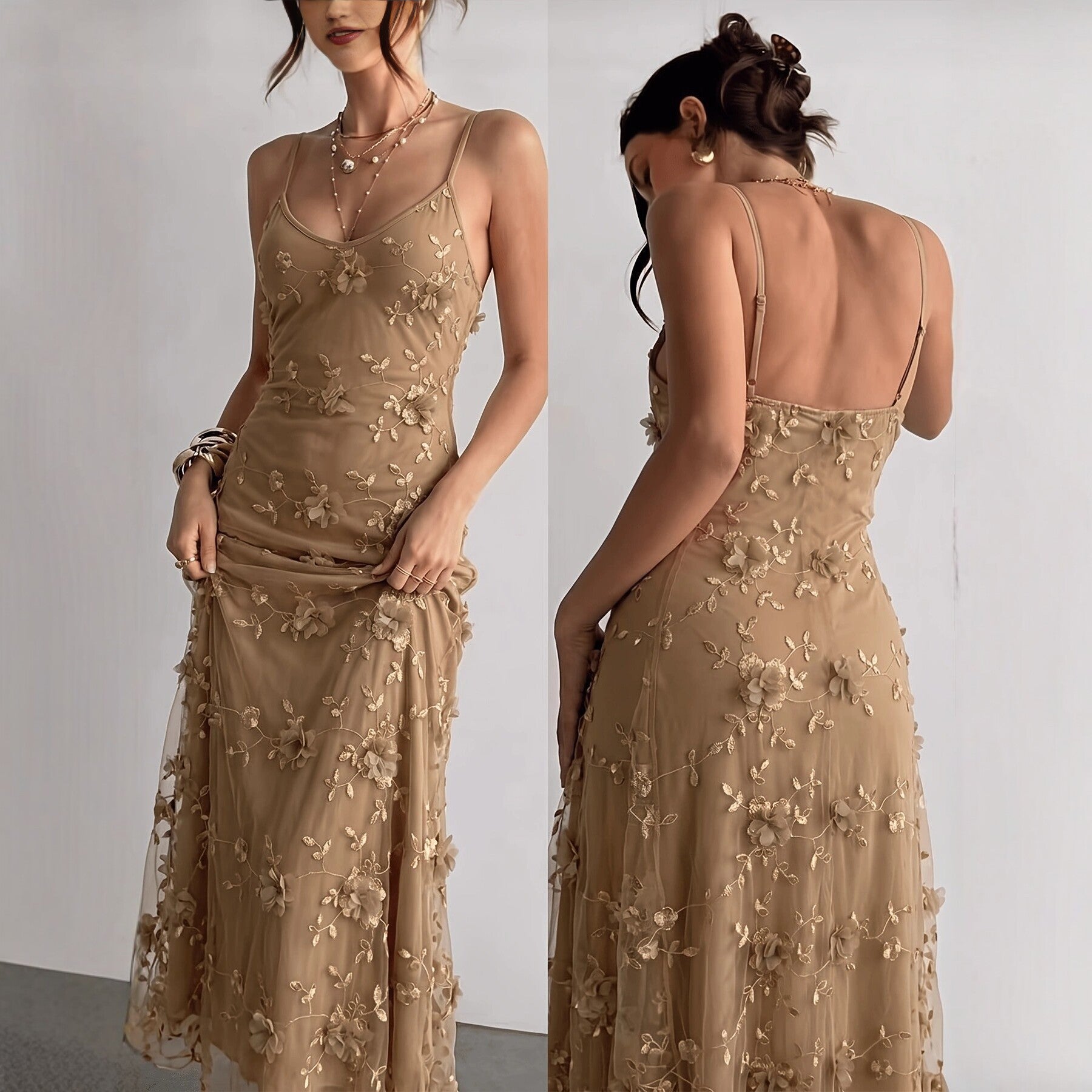 Embroidered Mesh Strap Dress For Women NorixaFashion.com