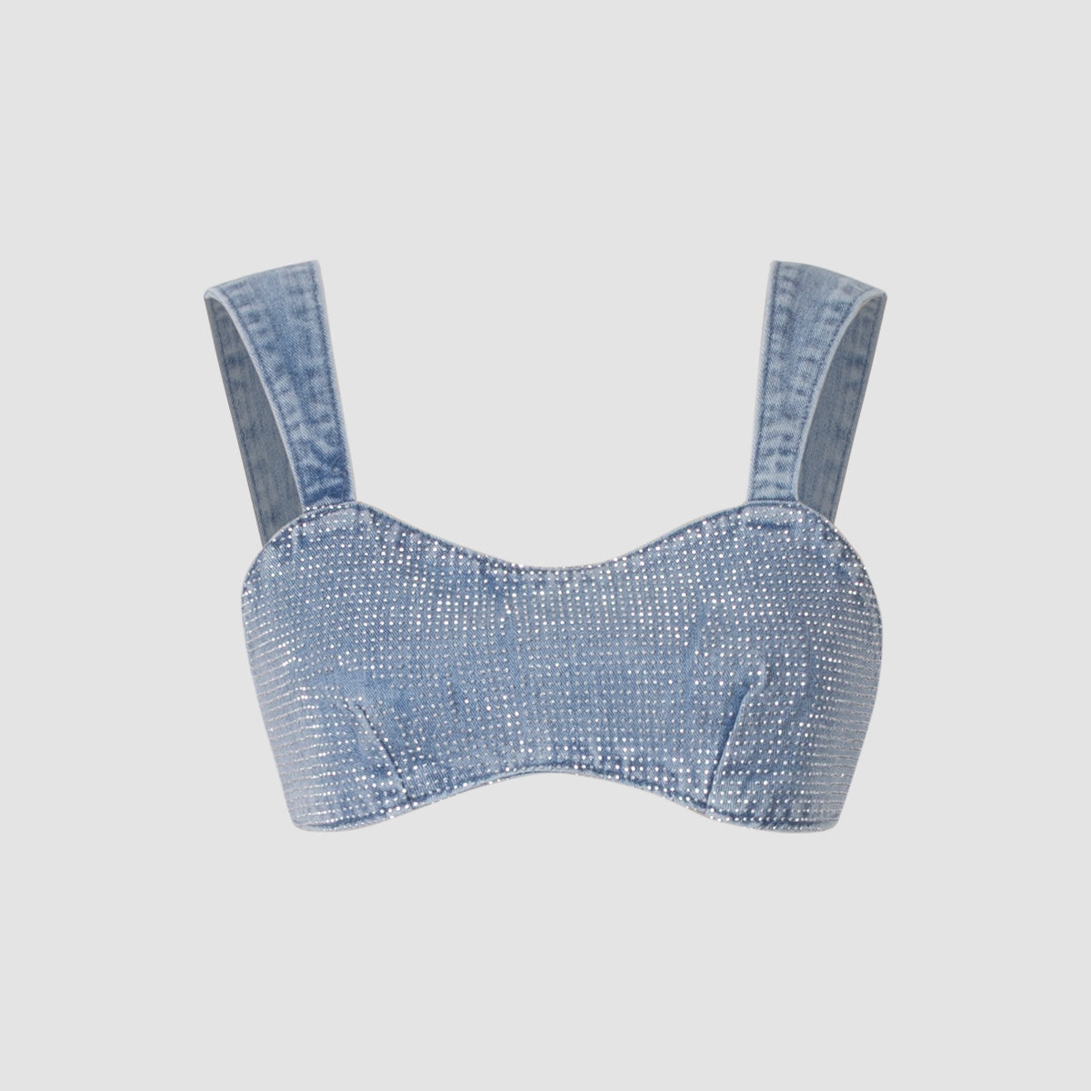Elegant Glittery Denim Crop Top And Pants Ensemble NorixaFashion.com