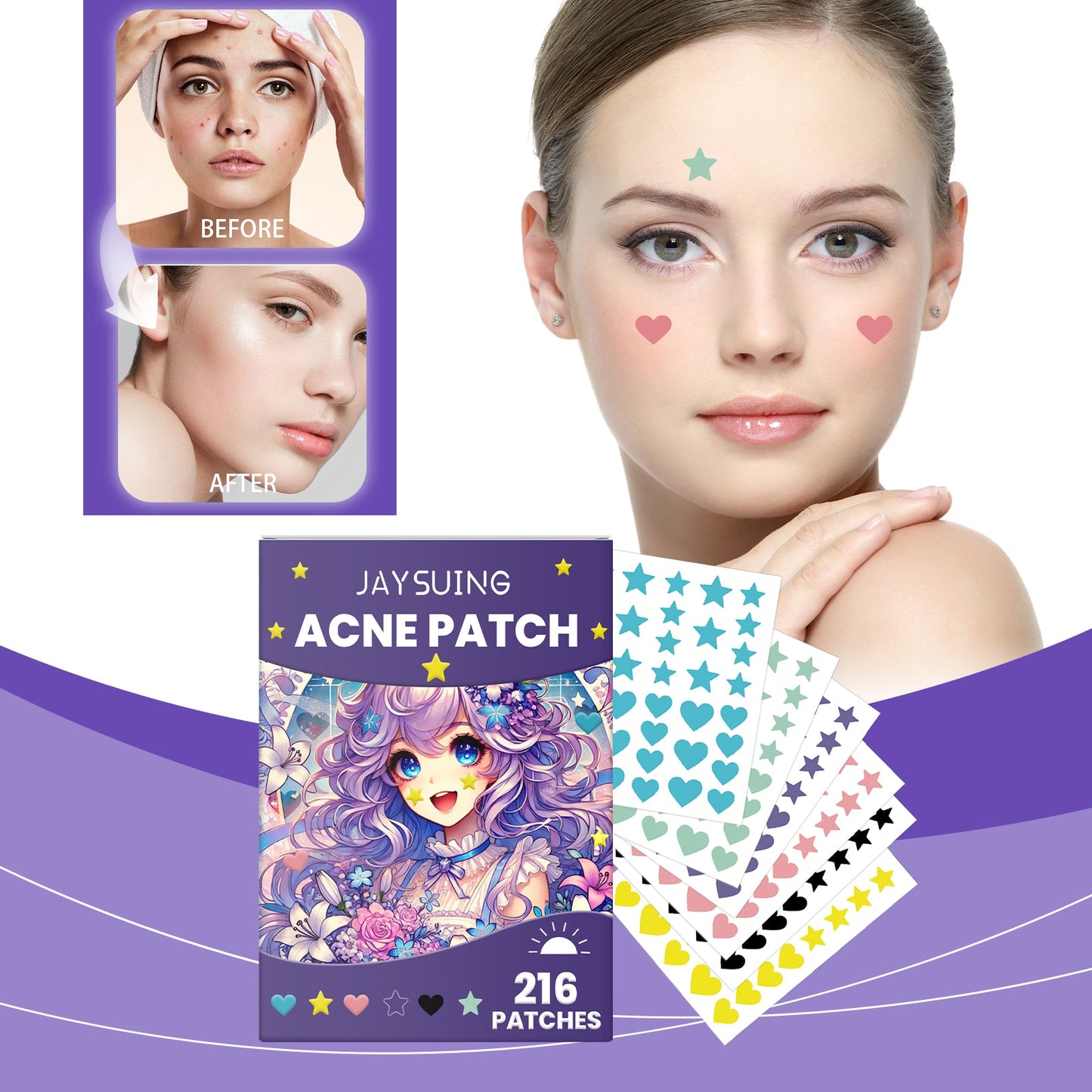 216pcs Multicolor Light Print Stickers Tri Light Beauty
