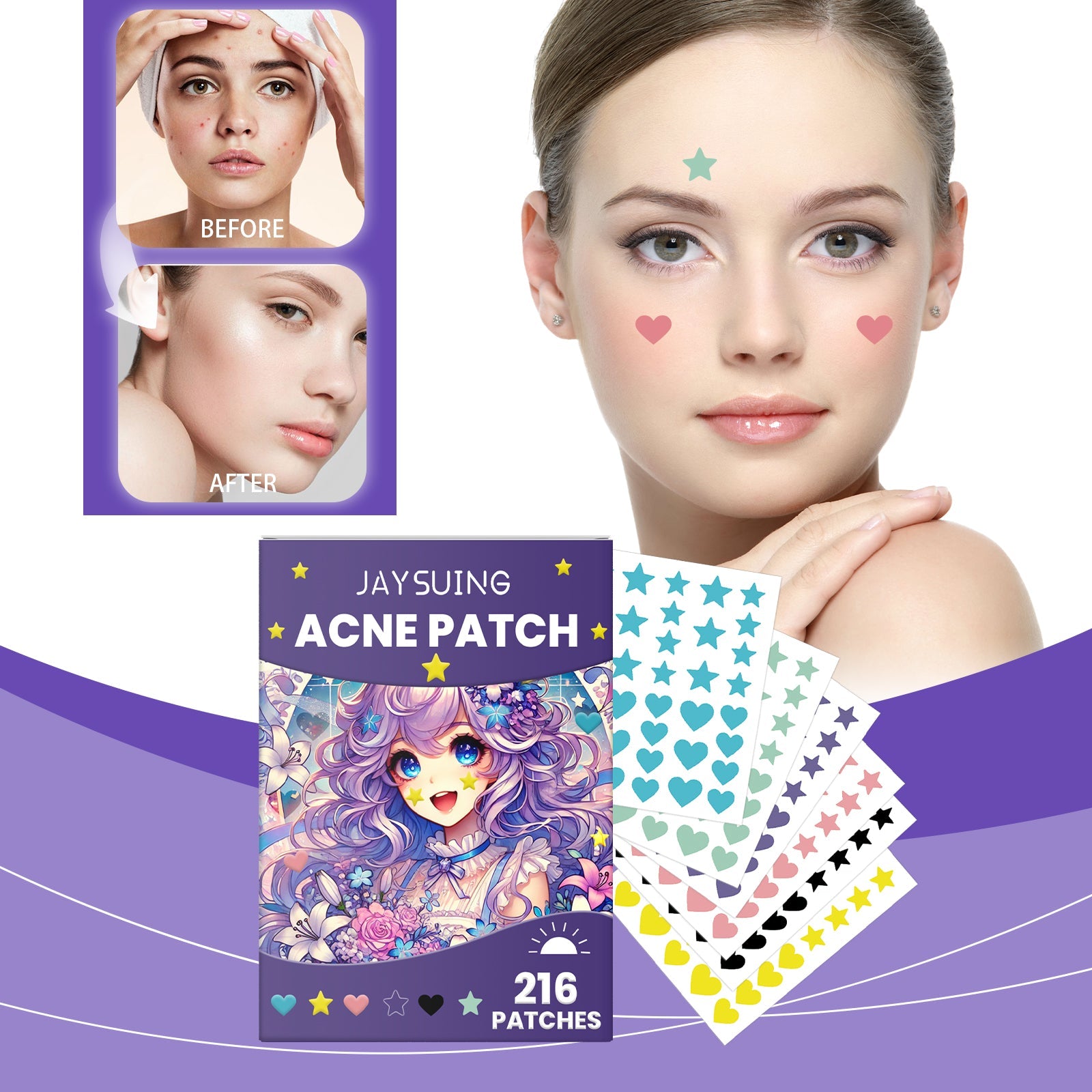 216pcs Multicolor Light Print Stickers Tri Light Beauty