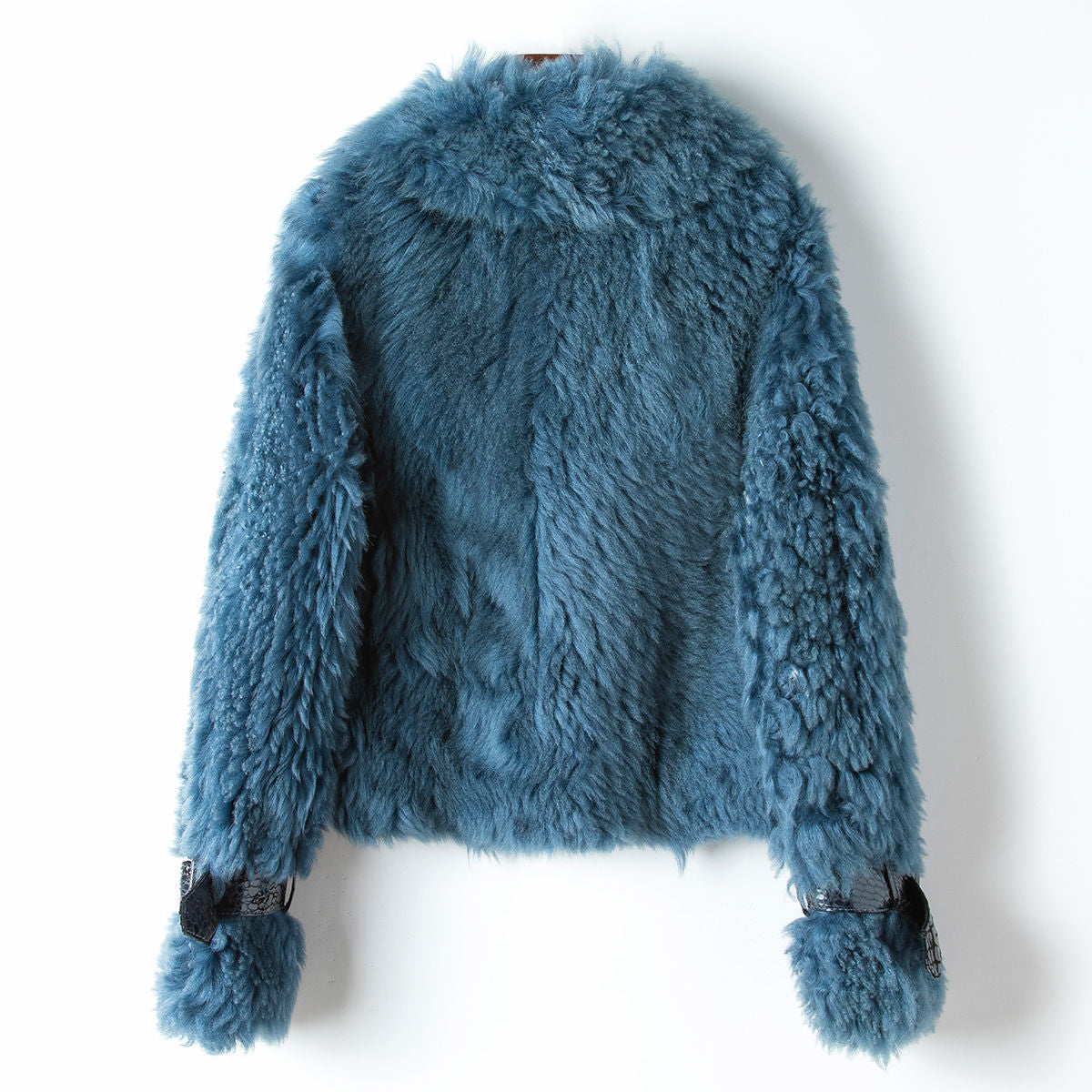 Cotton Jacket with Teddy Fur Collar in Denim Blue Pi-Mart