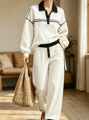 Collared Top And Loose Wide-leg Pants Set NorixaFashion.com
