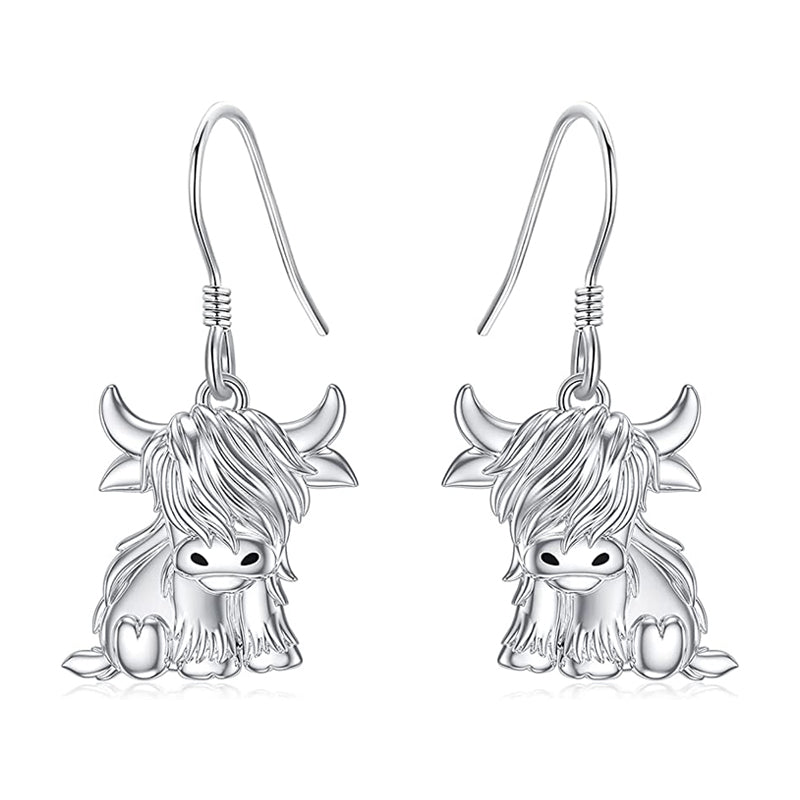 Highland Cow Earrings for Women 925 Sterling Silver Cow Dangle Drop Earrings LadyShow.Store