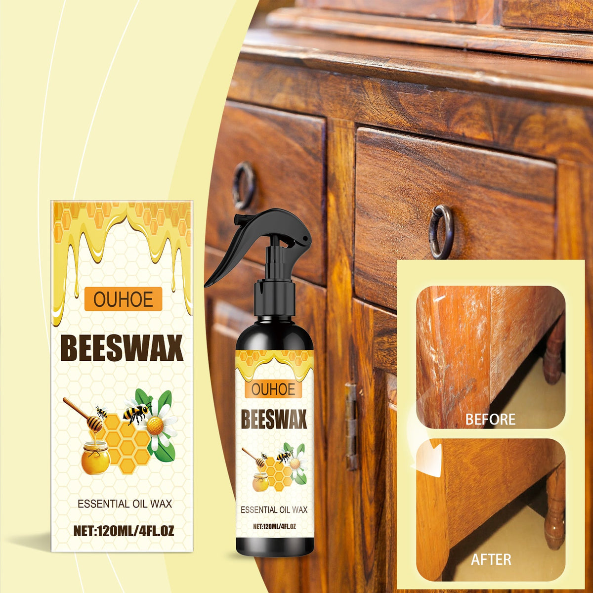 Furniture Floor Care Polishing Waterproof Anti Cracking Scratch Refurbishment Care Wax Furniture Beeswax Spray Warehouse Single Bottle Stock Out, According To BOM Stock New Label Carton 120ml 1 Box Tri Light Beauty