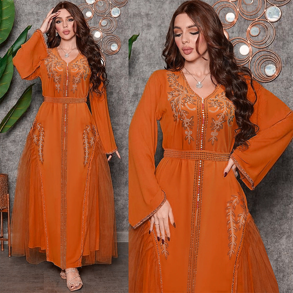 Middle East Diamond Beaded Dress Dress Women NorixaFashion.com