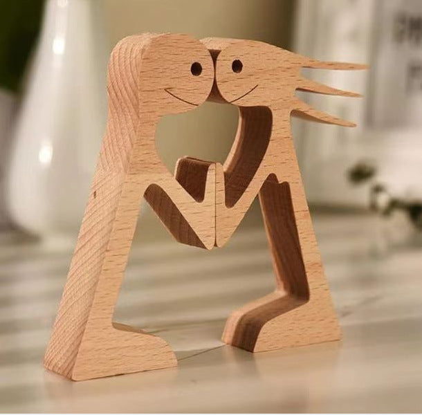 DIY Figurine Wood Dog Ornament Sculpture Home Decoration A Man A Dog Wood Sculpture Christmas Gifts Model Decor PearlNestDecor.com
