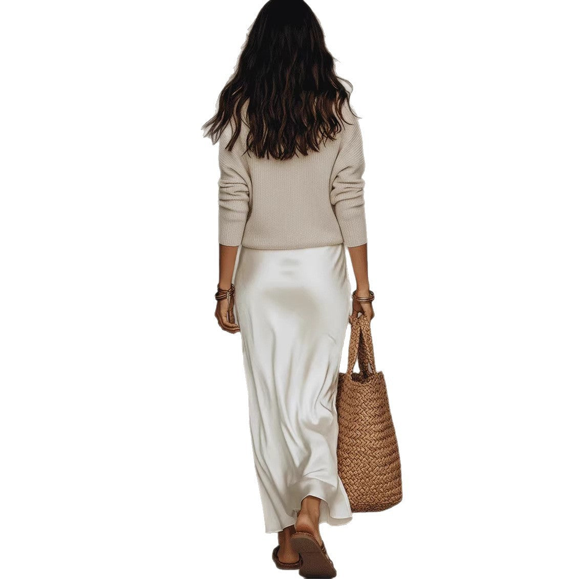 Women's Chic Satin Maxi Dress 2 Pieces Sets Sexy Straps Sleeveless Long Sleeve Top Evening Dresses Elegant New Party Street Gown NorixaFashion.com