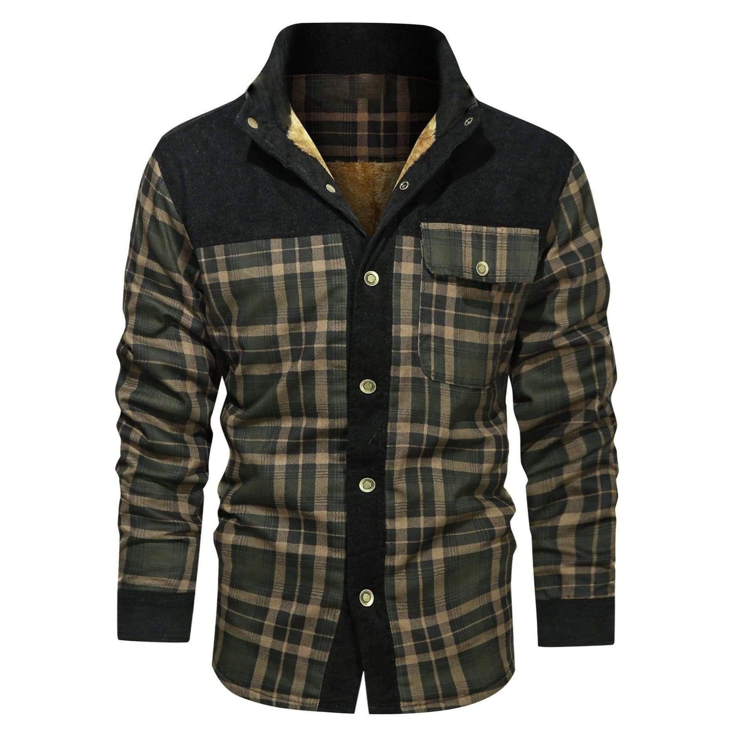 2022 Men's Plus Size Thick Corduroy Plaid Jacket Pi-Mart