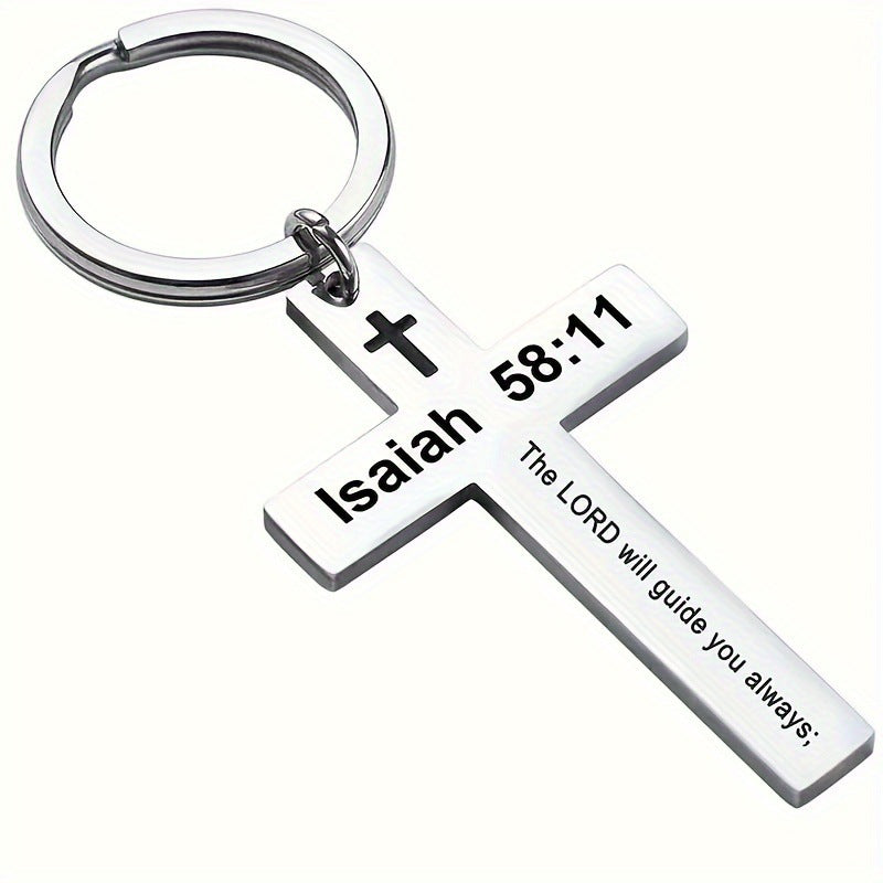 Personality Trend Stainless Steel Faith Cross Scripture Lettering Metal Keychains LadyShow.Store