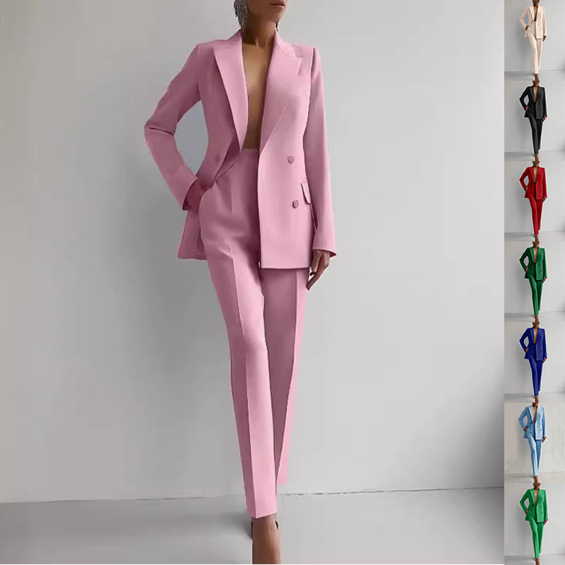 Casual Suits Fashion Long Sleeve Single-breasted Jacket Top And Slim Fit Trousers Women's Business Suits NorixaFashion.com
