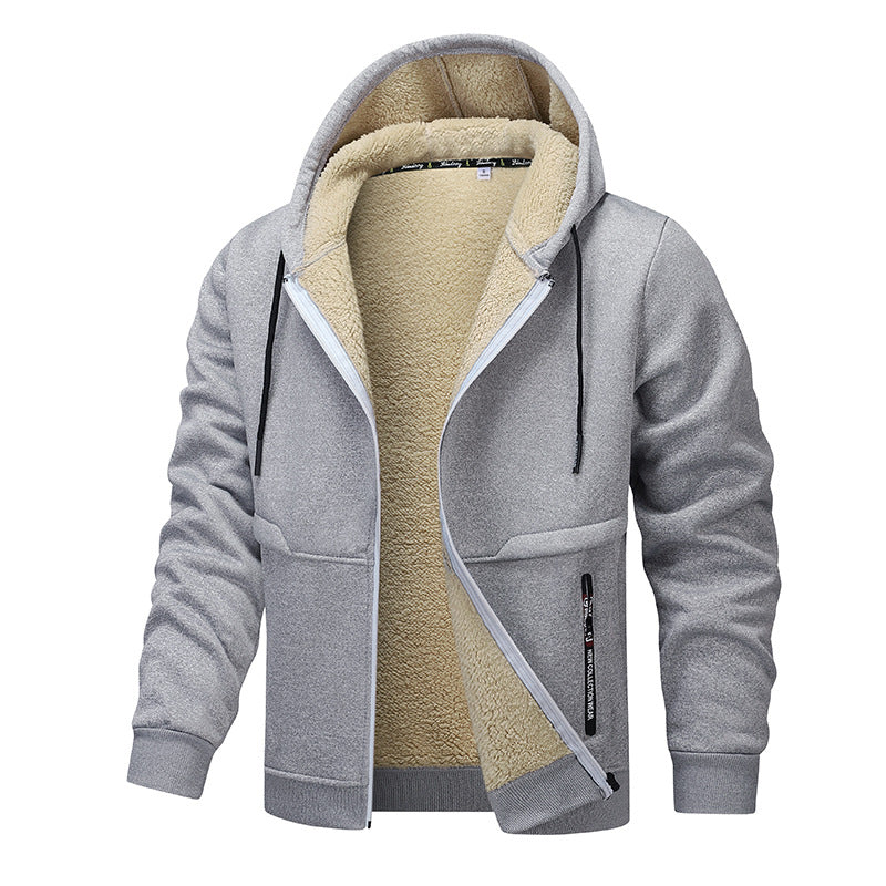 Casual Hoodies For Men Heavyweight Fleece Sweatshirt Winter Thick Sherpa Lined Hooded Zipper Jacket Thick Streetwear Coats LadyShow.Store