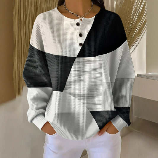 Retro 3D Digital Print Three-button Stand Collar Top