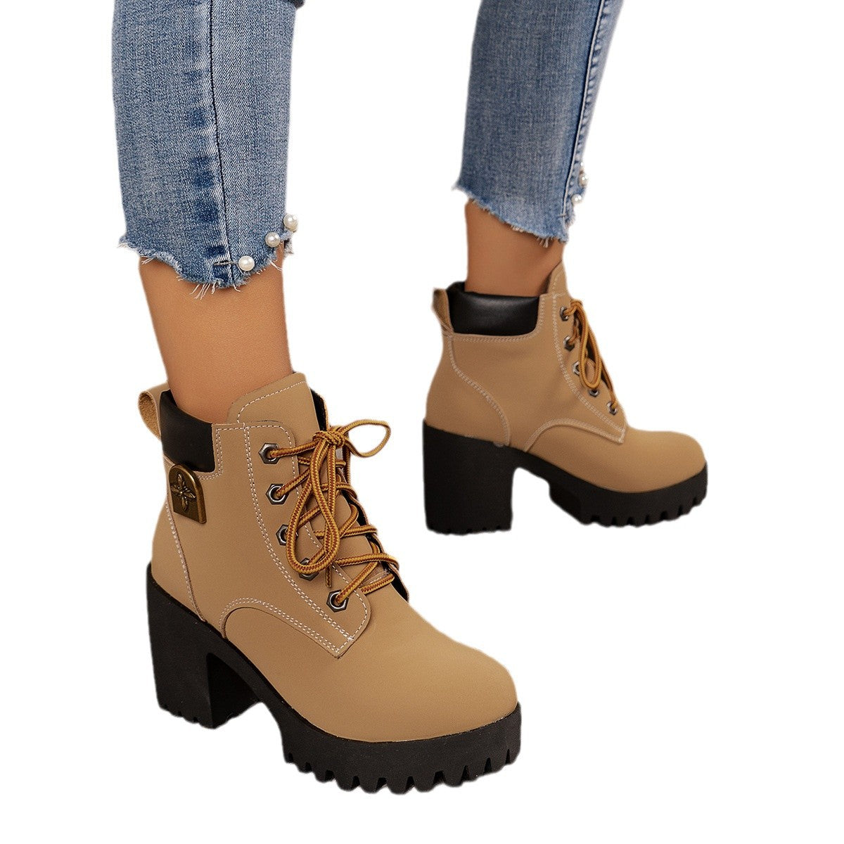 Chunky Heel Plus Size Martin Boots Thick Bottom Fashion All-match LadyShow.Store