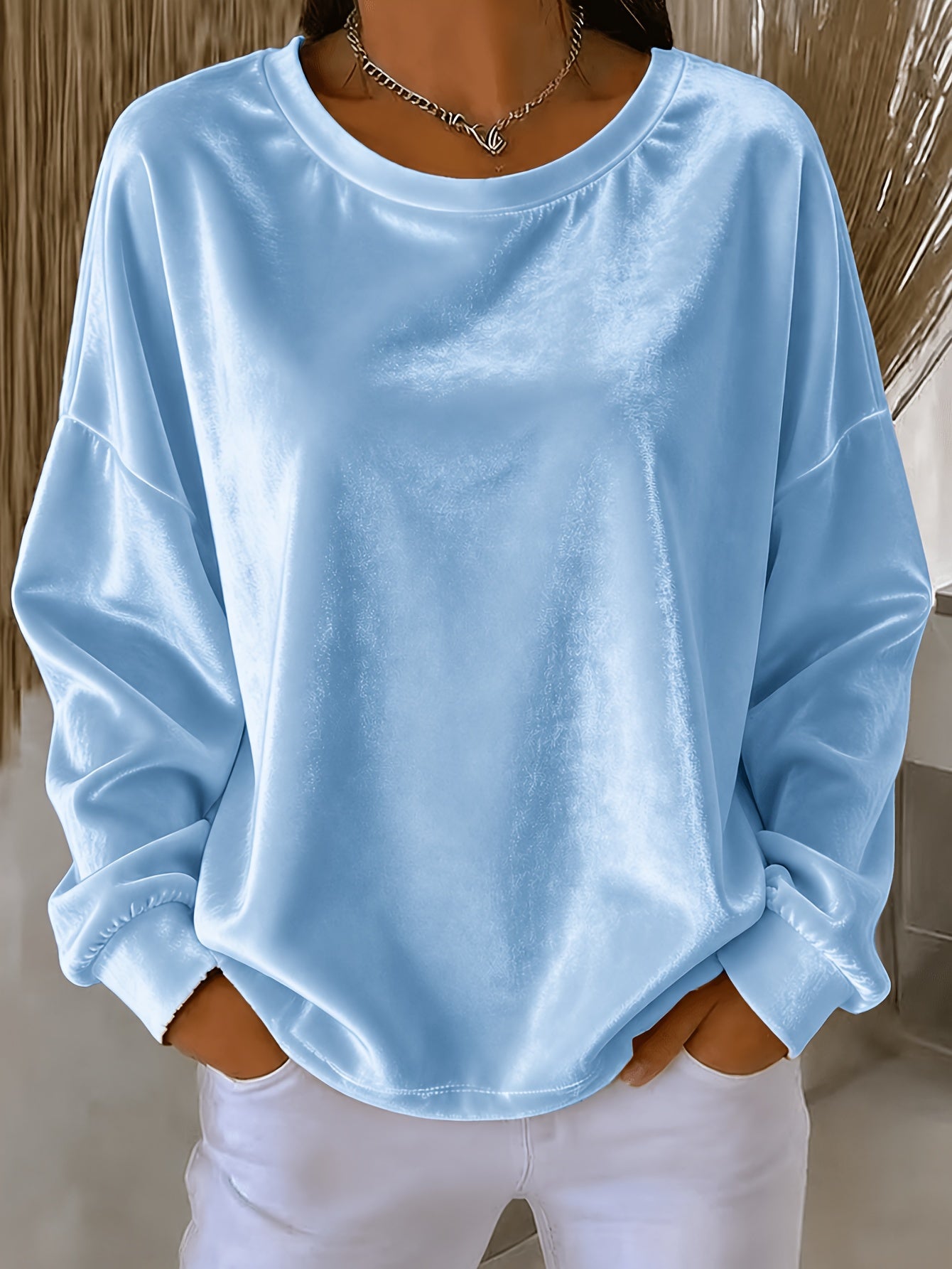 Casual Round-neck Velvet Solid-color Long-sleeve Shirt NorixaFashion.com
