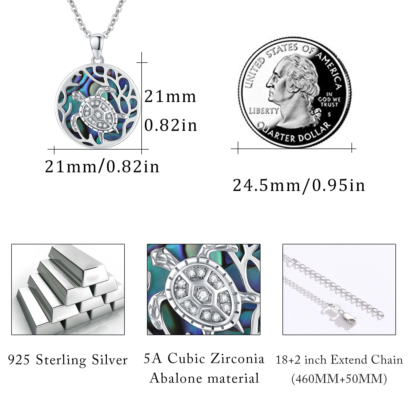 925 Sterling Silver Abalone Shell Turtle Pendant Necklace for Women and Ocean Enthusiasts LadyShow.Store