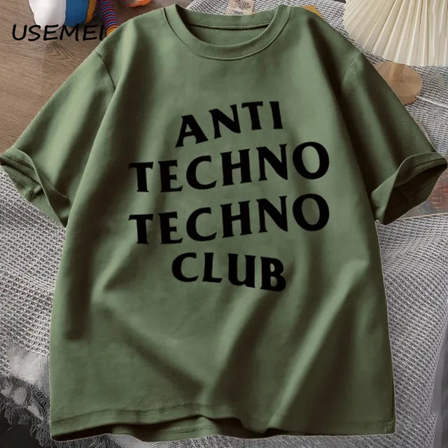 Funny Anti Techno Club Graphic Oversized T-Shirt Pi-Mart