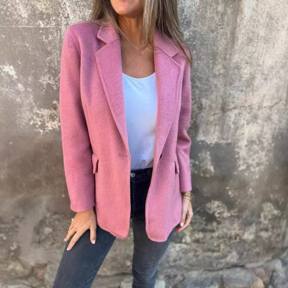 Ins Button Lapel Short Blazer Winter Fashion Commuter Jacket Outwear Women's Clothing LadyShow.Store
