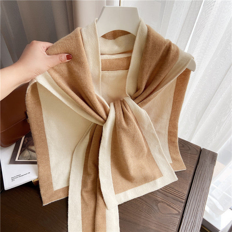 Knotted Shoulders With Contrasting Color Small Shawls LadyShow.Store