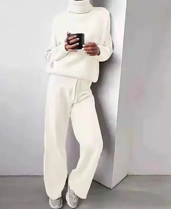 Casual Fashion Suits For Women Turtleneck Sweater And Drawstring Straight Pants