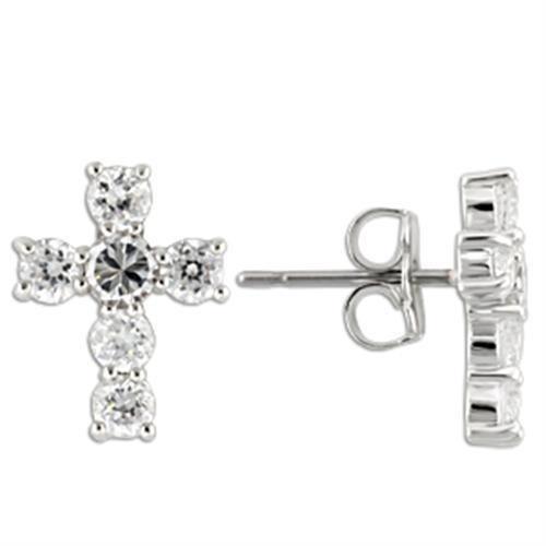 0W155 - Rhodium 925 Sterling Silver Earrings with AAA Grade CZ  in Clear LuxuryLifeWay Online Store