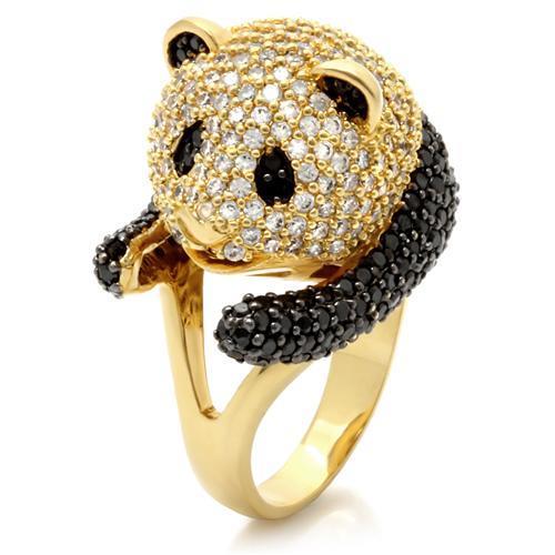 0W182 - Gold+Ruthenium Brass Ring with AAA Grade CZ  in Jet LuxuryLifeWay Online Store