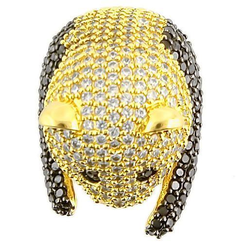 0W182 - Gold+Ruthenium Brass Ring with AAA Grade CZ  in Jet LuxuryLifeWay Online Store