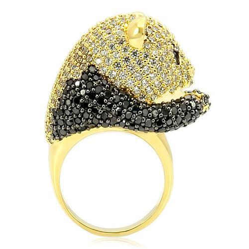 0W182 - Gold+Ruthenium Brass Ring with AAA Grade CZ  in Jet LuxuryLifeWay Online Store