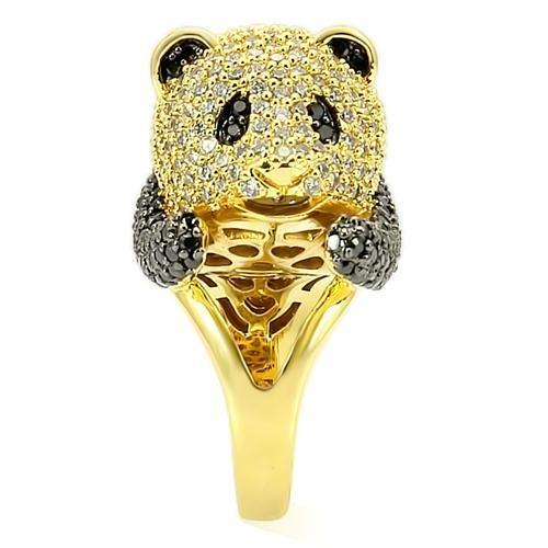 0W182 - Gold+Ruthenium Brass Ring with AAA Grade CZ  in Jet LuxuryLifeWay Online Store
