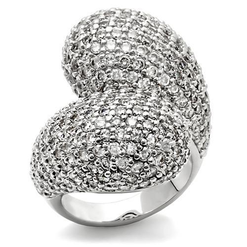 0W216 - Rhodium Brass Ring with AAA Grade CZ  in Clear LuxuryLifeWay Online Store