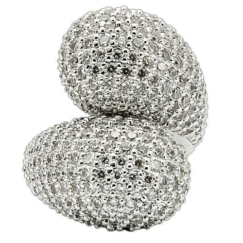0W216 - Rhodium Brass Ring with AAA Grade CZ  in Clear LuxuryLifeWay Online Store
