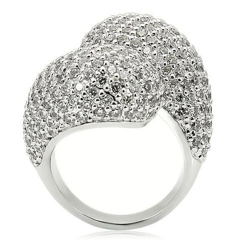 0W216 - Rhodium Brass Ring with AAA Grade CZ  in Clear LuxuryLifeWay Online Store