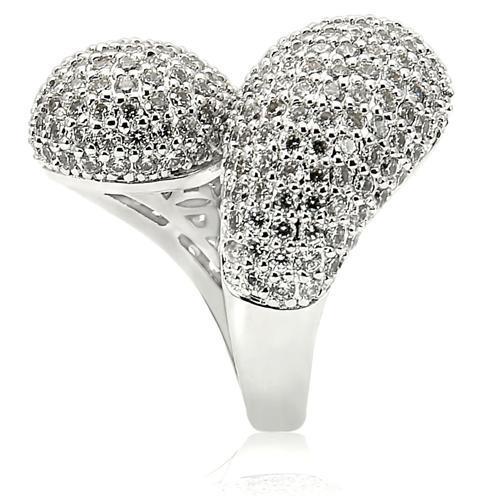 0W216 - Rhodium Brass Ring with AAA Grade CZ  in Clear LuxuryLifeWay Online Store
