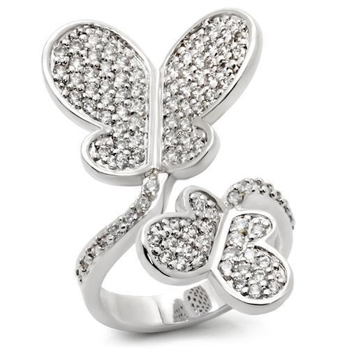 0W237 - Rhodium Brass Ring with AAA Grade CZ  in Clear LuxuryLifeWay Online Store