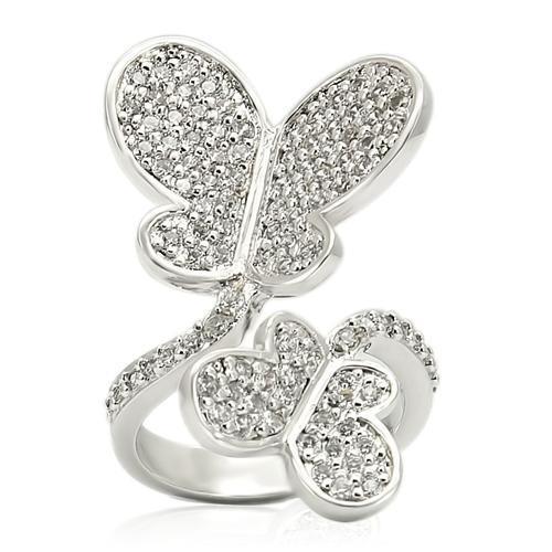 0W237 - Rhodium Brass Ring with AAA Grade CZ  in Clear LuxuryLifeWay Online Store