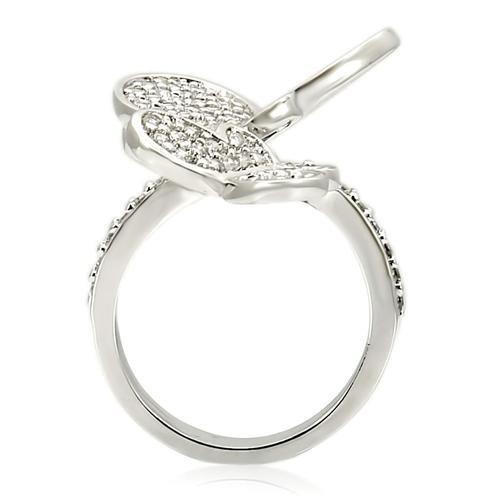 0W237 - Rhodium Brass Ring with AAA Grade CZ  in Clear LuxuryLifeWay Online Store