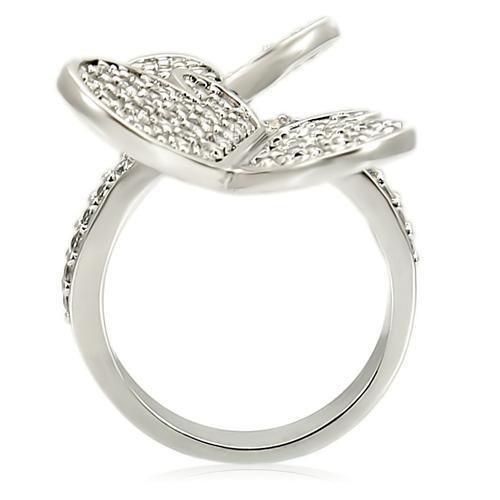 0W237 - Rhodium Brass Ring with AAA Grade CZ  in Clear LuxuryLifeWay Online Store
