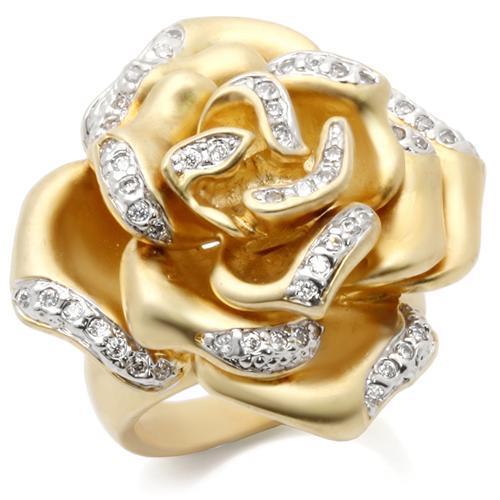 0W250 - Matte Gold & Rhodium Brass Ring with AAA Grade CZ  in Clear LuxuryLifeWay Online Store